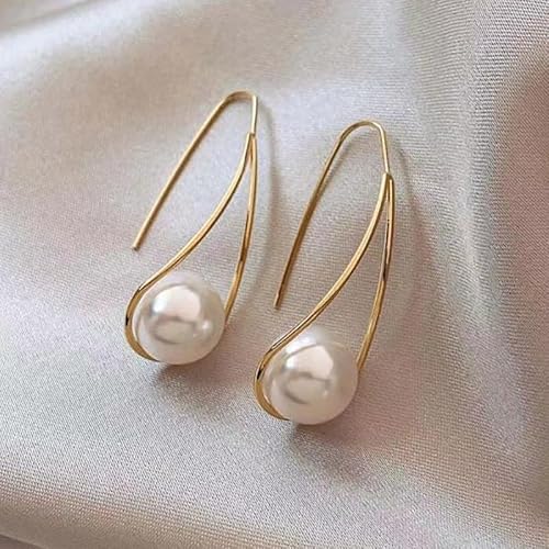 1Pair Twisted Pearl Earrings, Gold Tone, Fashion Jewelry for Women, Elegant Drop Earring for Casual Wear, Stylish Accessories for Everyday Use (Golden)