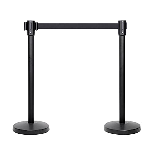 Amazon Basics Premium Crowd Control Stanchions with Easy Assembly, 6.5 foot Sturdy Retractable Belts - Pack of 2, Black