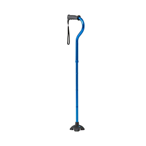 Medline Offset Folding Cane, 4-Point Base With Cushioned Gel Handle, Supports Up To 350 lbs, Blue