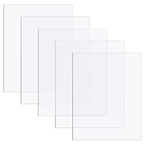 Zonon Clear Polycarbonate Sheets Plastic Sheet Thin Rigid Shatter Resistant Plastic Panel for DIY Crafts Document Picture Frames(5 Pcs,8 x 10 x 0.04 Inch)