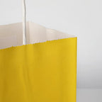 Oikss 100 Pack 5.25x3.25x8.25 inch Small Kraft Bags with Handles Bulk, Paper Bags Birthday Wedding Party Favors Grocery Retail Shopping Business Goody Craft Gift Bags Cub Sacks (Yellow 100PCS Count)