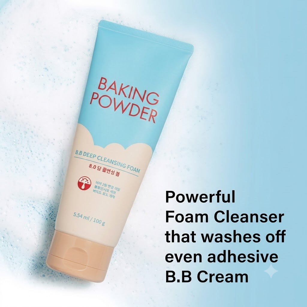 Baking Powder B.B Deep Cleansing Foam, 2 in 1 Rice Bran + Baking Powder, Creamy Bubble + Scrub Exfoliate Skin, Fash Wash, Deep Cleanser for Makeup, Korean Skin Care, Beauty (5.64 Ounce)