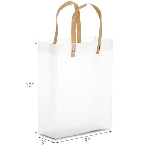 Cididu 40 Pieces Clear Gift Bags with Handles, White Frosted PVC Candy Bags Valentine's Day, Reusable Translucent Wrap Tote Boutique Bags for Wedding Shopping Party 8''x3''x10'', Tear Resistant