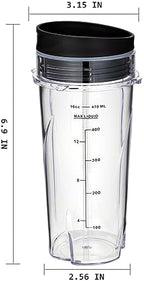 16oz Replacement Cups for Ninja QB3001SS Fit Compact Personal Blender, with Lids- 2 Pack.