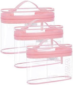 BAGSMART TSA Approved Toiletry Bag, 3 Pack Clear Makeup Cosmetic Bag Organizer, Quart Size Travel Bag for Toiletries, Carry-on Travel Accessories Essentials, Pink-3pcs