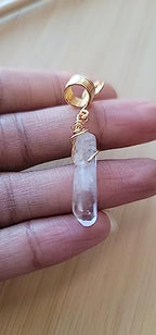 1 Quartz Crystal Loc Jewelry, Dreadlock Beads Copper Wire Wrapped Hair Coils Natural Gemstones Adornment for Women Braids Hair Decoration Accessories (Gold)