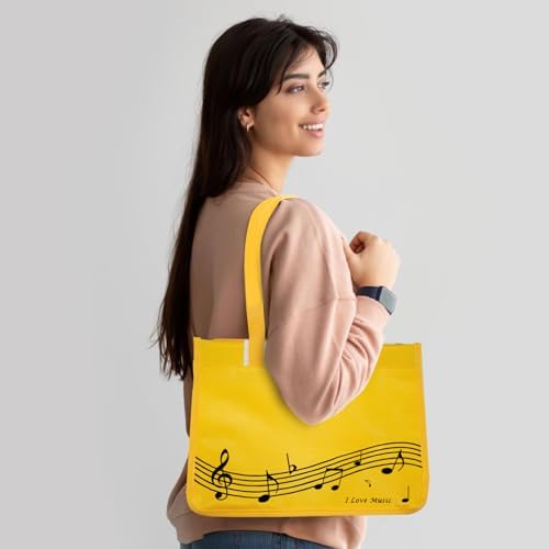 BestSounds Piano Bag, Zipper Waterproof Music Book Tote Bag Piano Accessories for Students Kids, Women, Gifts for Musicians (Yellow Music)