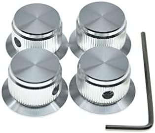 KAISH 4pcs Aluminium Potentiometer Knobs 1/4" Universal Top Hat Knobs Bell Control Knob with Set Screw for Guitar/Bass/AMPS/Preamps Silver without Indicator