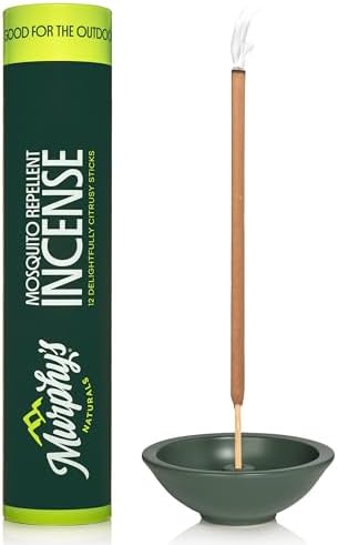 Murphy’s Naturals Mosquito Repellent Incense Sticks with Holder for Outdoor Yard, Citronella, DEET Free, 2.5+ Hours per Stick, 12 Sticks & 1 Holder