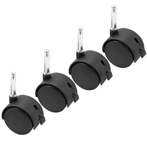 4pcs 2 Inch Swivel Caster Wheels, M8 Grip Neck Stem Caster Wheels with Brake, Heavy Duty Casters, Black Nylon Wheels Replacement for Furniture, Table, Cabinet, Shelf