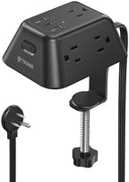 Desk Clamp Power Strip, Surge Protector with 5 AC Outlets and 3 USB Ports, Desk Mount Charging Station, Fit 1.97in Tabletop Edge Thick, 10FT Extension Cord, for Home Office Gaming Accessories
