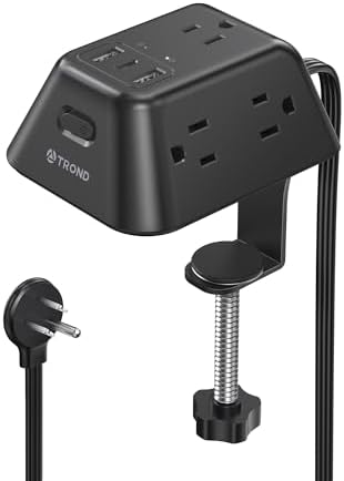 Desk Clamp Power Strip, Surge Protector with 5 AC Outlets and 3 USB Ports, Desk Mount Charging Station, Fit 1.97in Tabletop Edge Thick, 10FT Extension Cord, for Home Office Gaming Accessories