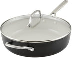 KitchenAid Hard Anodized Ceramic 5-Quart Nonstick Sauté Pan with Shatter-Resistant Lid & Riveted Handle – Durable, Even Heating, Easy Clean, Oven Safe to 500°F, Matte Black