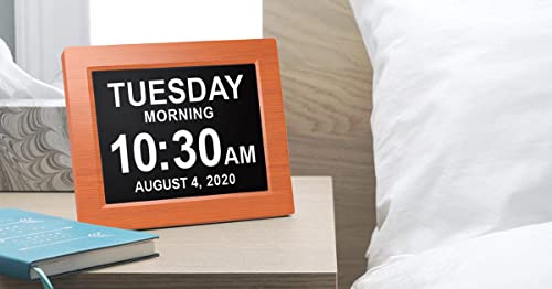 【New 2023】American Lifetime Dementia Clock Large Digital Clock for Seniors, Digital Clock Large Display with custom Alarms Clock with Day & Date for Elderly Large Number Digital Clock Brown Wood Color