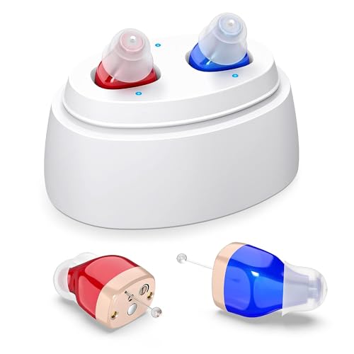 F&Kcoptee Rechargeable Hearing Aids for Seniors & Adults with Volume Control, CIC Invisible-in-Canal Digital Hearing Amplifier, Assist Devices with Charging Case