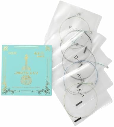 Violin Strings Full Set, Violin Strings Replacement, Carbon Steel Core, Medium Tension,Long-Lasting Durability & Rich Tone - For All Levels (4/4 Gold E) Fiddle String