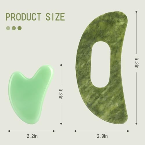 Jade Stone Gua Sha Massage Tool Set Larger Guasha Board with Handle Muscle Scraping Massage Tools Facial Anti Cellulite Spa Acupuncture Tools for Back Neck Face Leg Massage, Lymphatic Drainage
