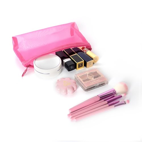 Patu Zipper Mesh Bags, Widened Pencil Case, 5 Pieces, Beauty Makeup Cosmetic Accessories Organizer, Travel Toiletry Kit Set Storage Pouch, Assorted Colors