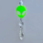 Glow In The Dark Alien Car Charm, Crystal Suncatcher, Auto Rear View Mirror Accessories, New Car Gift, Women Festival Rave Decor, Stoner (Crystal Color - Clear, Alien Style - Glitter)
