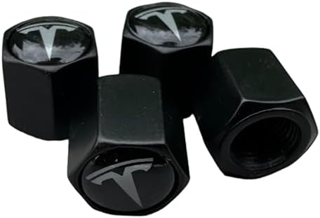 TACTILIAN Car Tire Valve Stem Caps for Tesla Model 3, S, X, Y Accessories (4 Pack) Leakproof Aluminum Tire Valve Caps with Rubber O-Rings Compatible with Tesla Model Y Accessories 2023