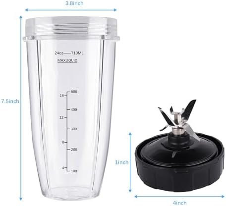 Blender Replacement Parts for Ninja, 24oz Cup with Extractor Blade, for Nutri Ninja Auto iQ BN801 BL480 BL640 BL642 NN100 BL2012 (2 Pack)