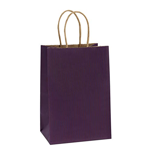 BagDream Kraft Paper Bags 100Pcs 5.25x3.75x8 Inches Small Paper Gift Bags with Handles Bulk, Paper Shopping Bags, Kraft Bags, Party Bags, Gift Bags (Purple)