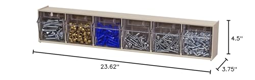 Akro-Mils 06706 TiltView Horizontal Plastic Organizer Storage System Cabinet with 6 Tilt Out Bins, (23-5/8-Inch Wide x 4-1/2-Inch High x 3-3/4-Inch Deep), Stone