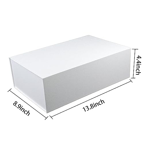 YINUOYOUJIA Large Gift Box with Lid,14"x9"x4.5" Magnetic Gift Box with Ribbon,Cards and Envelopes for Presents,Great for Wedding,Birthdays,Crafting,Gift Packaging (white)