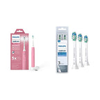 Philips Sonicare 4100 Electric Rechargeable Power Toothbrush, Pink, with Genuine Philips Sonicare Optimal Plaque Control Replacement Toothbrush Heads, White, 3 Pack