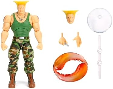 Jada Toys Street Fighter II Guile Action Figure 1:12 Scale, 6" Tall, Interchangeable Heads, Hands & Accessories