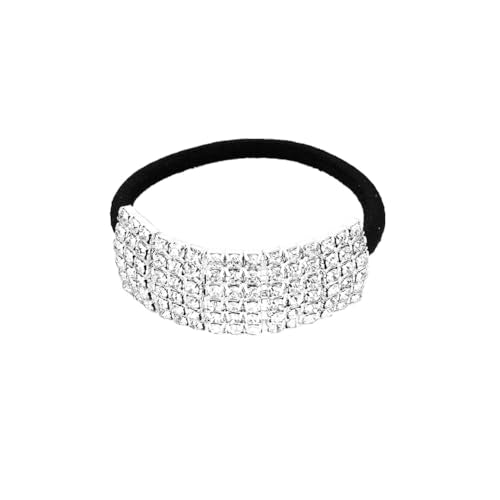 5Pcs Chic Rhinestone Hair Bands Elastic Crystal Hair Ties Hairband Women Ponytail Holders Scrunchies Hair Accessories Silver