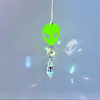 Glow In The Dark Alien Car Charm, Crystal Suncatcher, Auto Rear View Mirror Accessories, New Car Gift, Women Festival Rave Decor, Stoner (Crystal Color - Clear, Alien Style - Glitter)