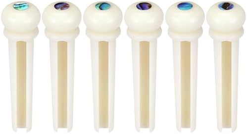 Blisstime 6pcs Guitar Bone Bridge Pins Replacement Parts with Abalone Dot