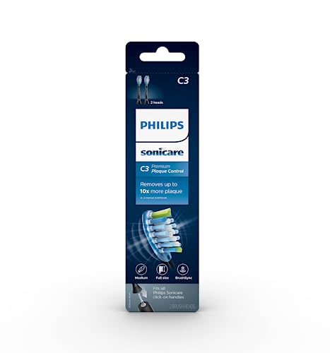Philips Sonicare Genuine C3 Premium Plaque Control Replacement Toothbrush Heads, 2 Brush Heads, Black, HX9042/95