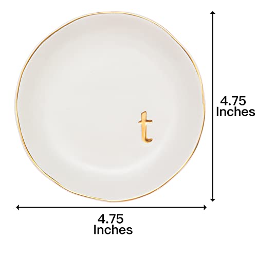 COLLECTIVE HOME - Ceramic Jewelry Tray, Decorative Trinket Dish for Rings Earrings Necklaces Bracelet Watch Keys, Birthday Mother's Day for Women, 4.75", White Surface (T)