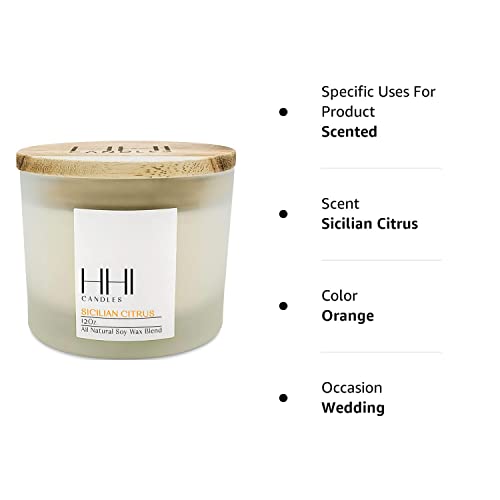 HHI Citrus Candle | A Blend of Lemon, Orange, Lime and Eucalyptus | Sicilian Citrus | All Natural Soy Candle | Large 12 Ounce Three Wick Candle | Long Burn time | Includes Bamboo Lid and Gift Box