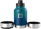 IRON °FLASK Portable Dog Water Bottle & Bowl - All-in-One Travel Accessories Pet Food & Liquids for Car, Hiking, Camping - Leak-Proof, Double Walled, Insulated - 32 oz, 2 Dog Bowls - Dark Night