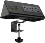 Upgraded,Desk Edge Clamp Mount Power Strips with USB Ports, PD20 W Fast Charging USB-C Port and 3 AC Outlets, Nightstand Charging Station,Office Tabletop Accessories,5.6 Ft Extension Cord