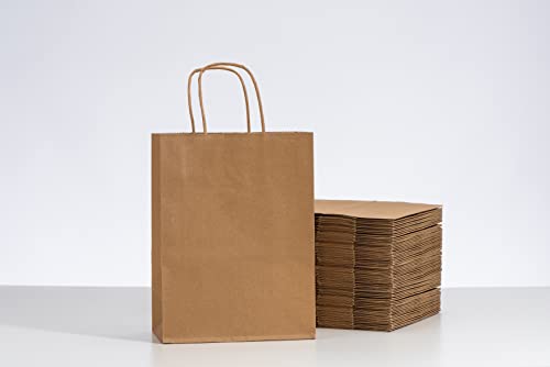 RACETOP Brown Gift Bags with Handles Bulk, 8"x4.5"x10.8" 50Pcs Brown Paper Bags with Handles Bulk, Brown Kraft Paper Bags, Gift Bags Bulk, Retail Bags, Shopping Bags