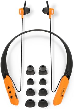 MANHATTAN Bluetooth Wireless Neckband Headphones — Work Earbud Earphones with 15H Playtime, Noise-Isolating, IPX4 Water Resistant, Built-in Mic – for Work, Music, Calls – 3 Yr Mfg Warranty -179829