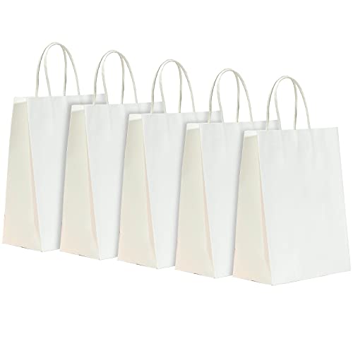 RACETOP White Paper Bags with Handles Bulk 8"x4.5"x10.8" 50Pcs Gift Bags Medium Size, White Gift Bags with Handles, Gift Bags Bulk, Retail Bags, Party Bags, Shopping Bags, Merchandise Bags