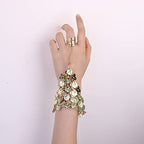 Besteel 6 Pcs Belly Dance Jewelry Set for Women Gold Sequins Head Chains Vintage Coins Veil Necklace Boho Earrings Bracelets Anklet Indian Style Body Dance Play Accessories Halloween Carnival Cosplay