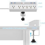 Desk Clamp Power Strip Tall, 40W Fast Charging Station,Desk Mount Desk Shelf with 6 Outlets 6USB Ports (2USB C), 10Ft Extension Cord Desk Accessories Home Office Essentials, Fit 2.48" Tabletop Edge