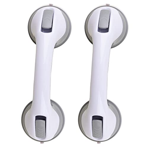 ZALIK (2 Pack) Shower Handle 12 inch Grab Bars for Bathtubs and Showers Suction Bar Handles Handicap Elderly Seniors Safety Bathroom Bathtub Bath Grip - Balance Assist ONLY Tiles Glass & Hard Plastic