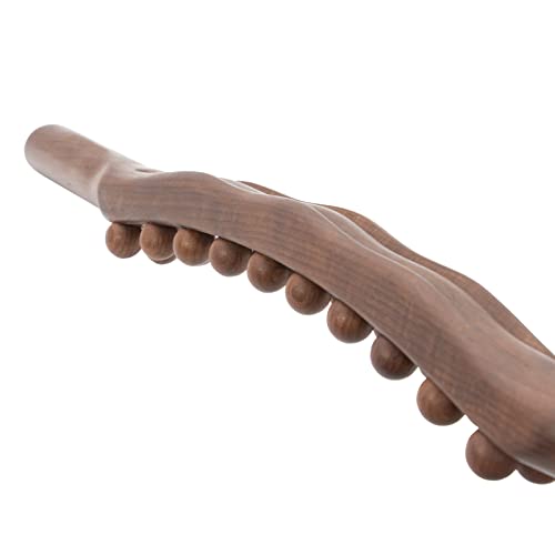 Goodtar Guasha Wood Stick Tools Wooden Therapy Scraping Lymphatic Drainage Massager, Double Row 20 Beads Point Treatment Gua Sha Tools for Back Leg,1 pcs