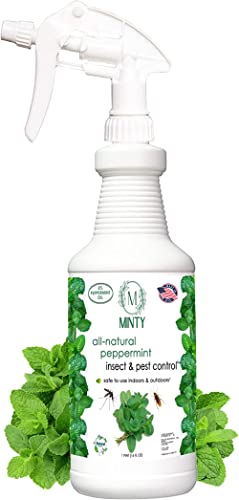 Minty Insect & Pest Control, Powerful & Natural 5% Peppermint Oil Spray for Ants, Spiders, Bed Bugs, Dust Mites, Roaches and More - Indoor and Outdoor Use, 16 fl oz Pint