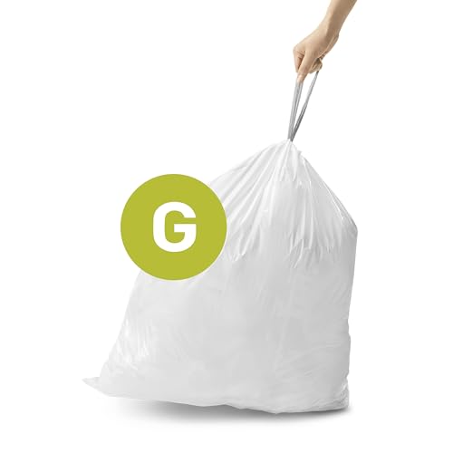 simplehuman Code G 200 Count,Genuine Custom Fit Liners, Drawstring Trash Bags in Dispenser Packs, 30 Liter / 8 Gallon, White