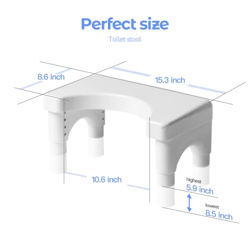 Poop Stool Adults for Bathroom, 5.9 Inches to 8.5 Inches Height Collapsible Toilet Stool Squat Adult (White, Plastic)