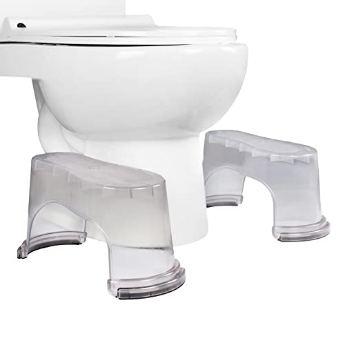 EVRON Toilet Stool 7" Bathroom Squatting Toilet Step Stool for Potty Assistance,Original Compact Flexible Distance Adjustment Poop Stool Stackable Design for Space Saving Storage (Clear 1 Pairs)