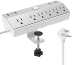 Desk Clamp Power Strip Tall, 40W Fast Charging Station,Desk Mount Desk Shelf with 6 Outlets 6USB Ports (2USB C), 10Ft Extension Cord Desk Accessories Home Office Essentials, Fit 2.48" Tabletop Edge
